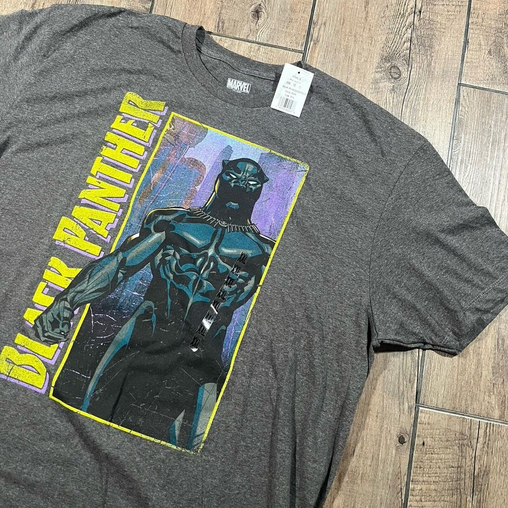 Black Panther T Shirt Mens XXL Gray Marvel Retro Comic Movie Graphic Tee NEW